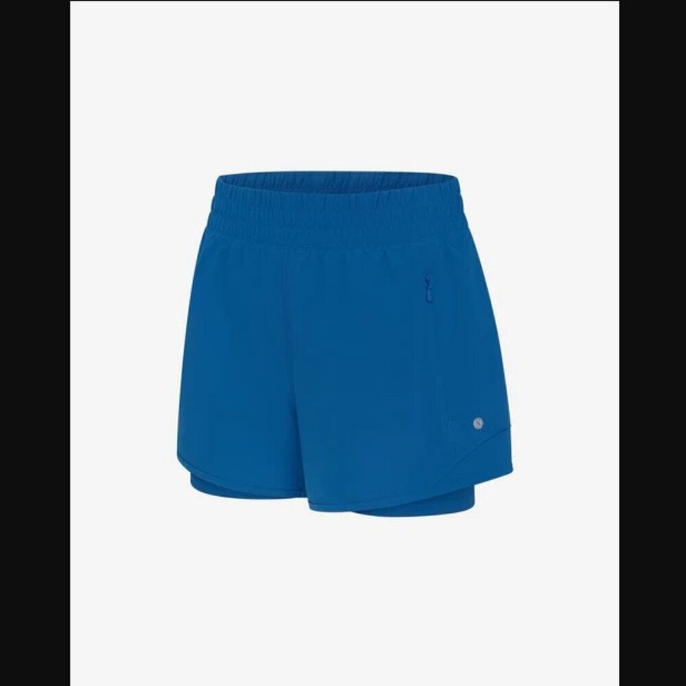 LAYER8 Womens Circuit Shorts 2.0 Athletic Shorts w/Bike Liner Bright Blue